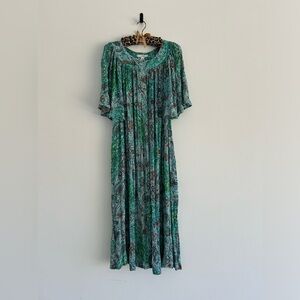 Go Softly Patio Womens Crinkle Dress 1/4 button down front paisley w/pockets L